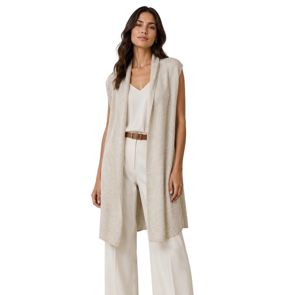 NWT Top It Off Beige Cashmere Blend Sleeveless Open Cardigan Vest OS Travel